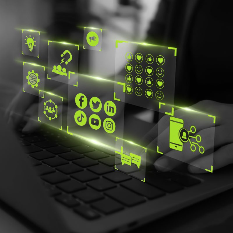 Social media engagement, Digital marketing concept. Working on computer for creating social media platforms to build relationships and drive sales. Engaging activities responding to comments, sharing